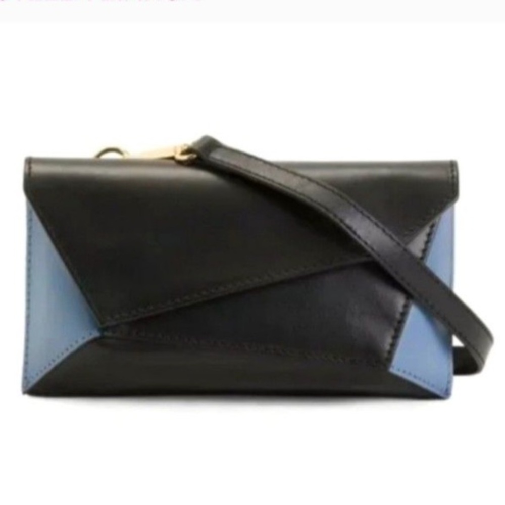 STELLA BIANCA BLACK LEATHER ASYMMETRICAL SHOULDER BAG Made in Italy